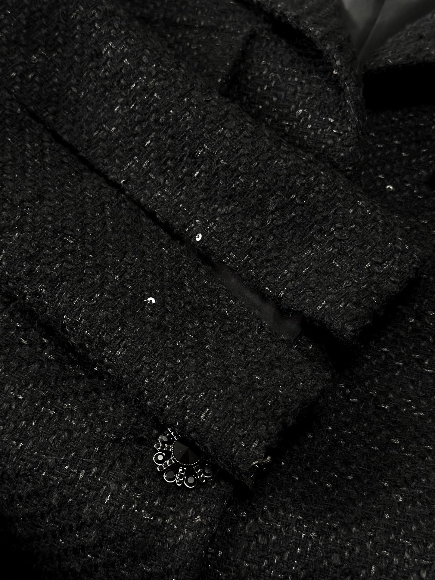 Hourglass Tailored Tweed Jacket (BLACK) - ELCY ISLAND