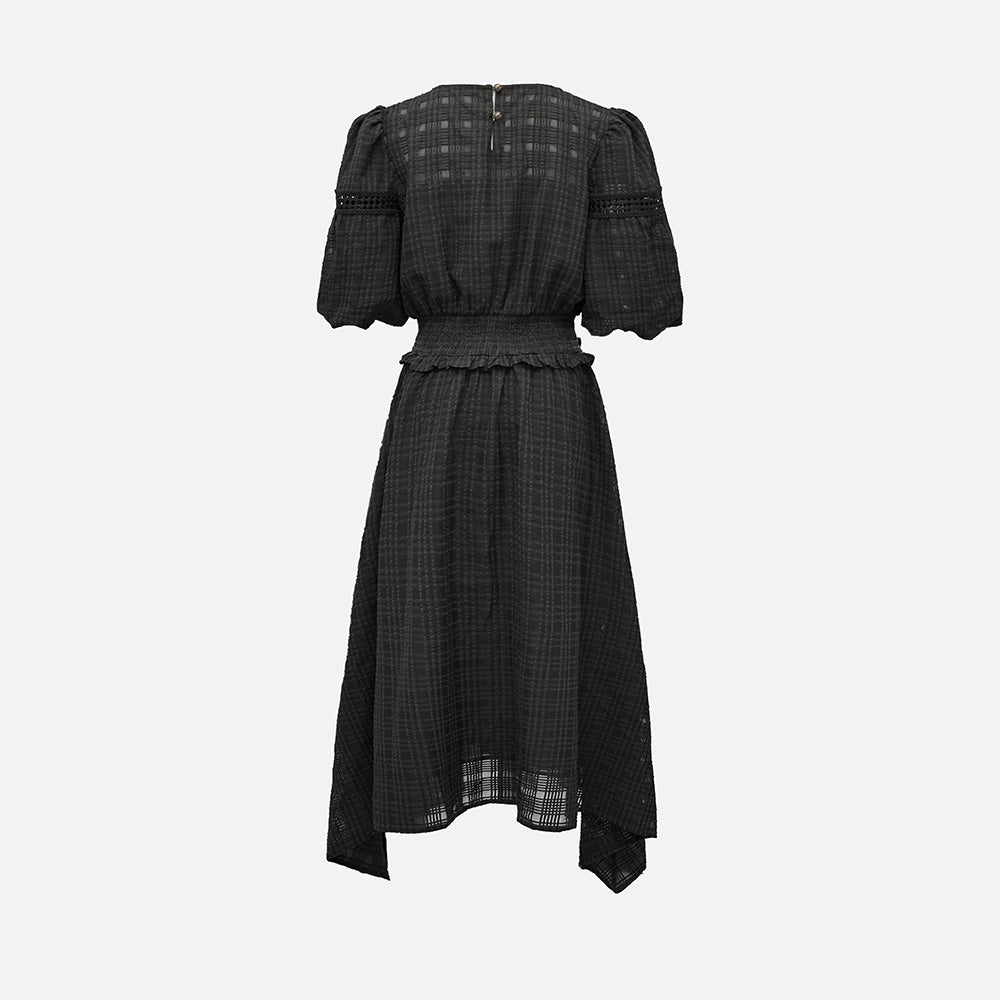 Elara Unbalance Check Dress (BLACK, WHITE)