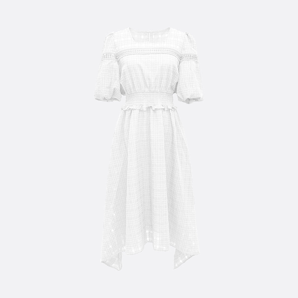 Elara Unbalance Check Dress (BLACK, WHITE)