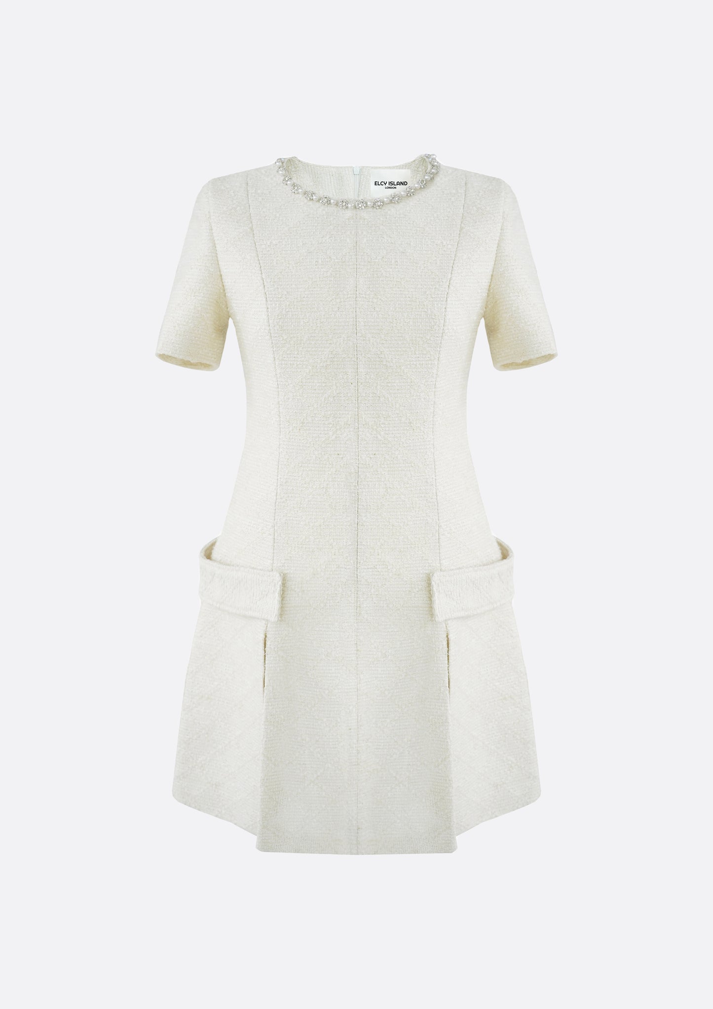 Laila Pearl Round Neck A-line Dress (IVORY) - ELCY ISLAND
