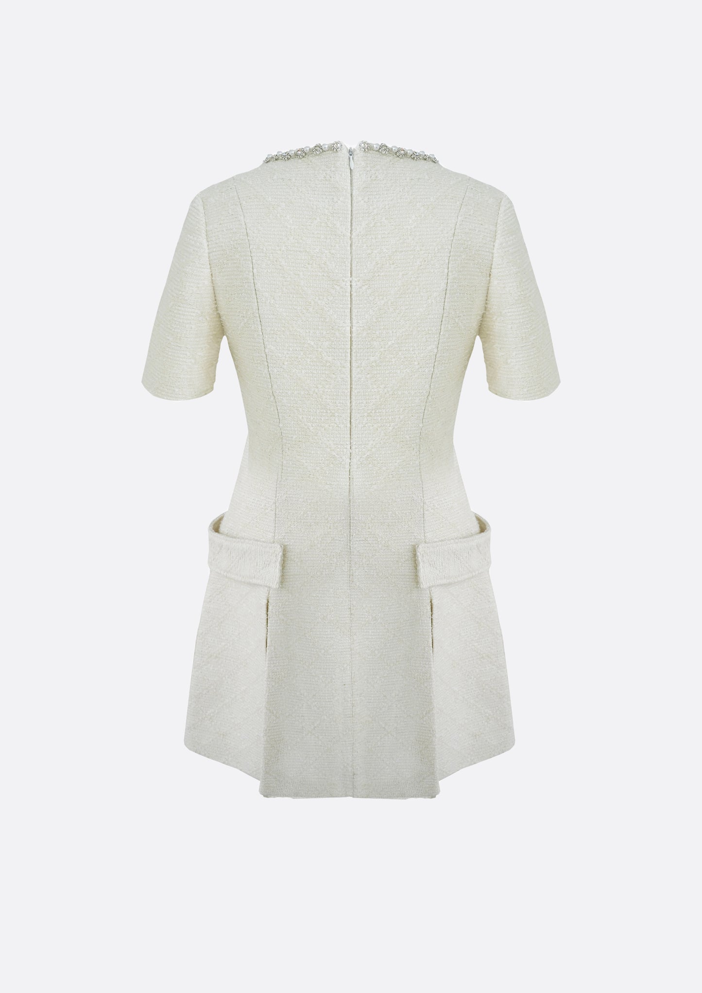 Laila Pearl Round Neck A-line Dress (IVORY) - ELCY ISLAND