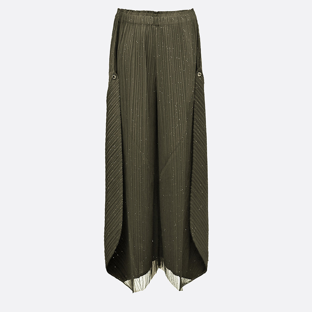 Luminous Wide Pleats Banding Pants (BLACK, KHAKI) - ELCY ISLAND