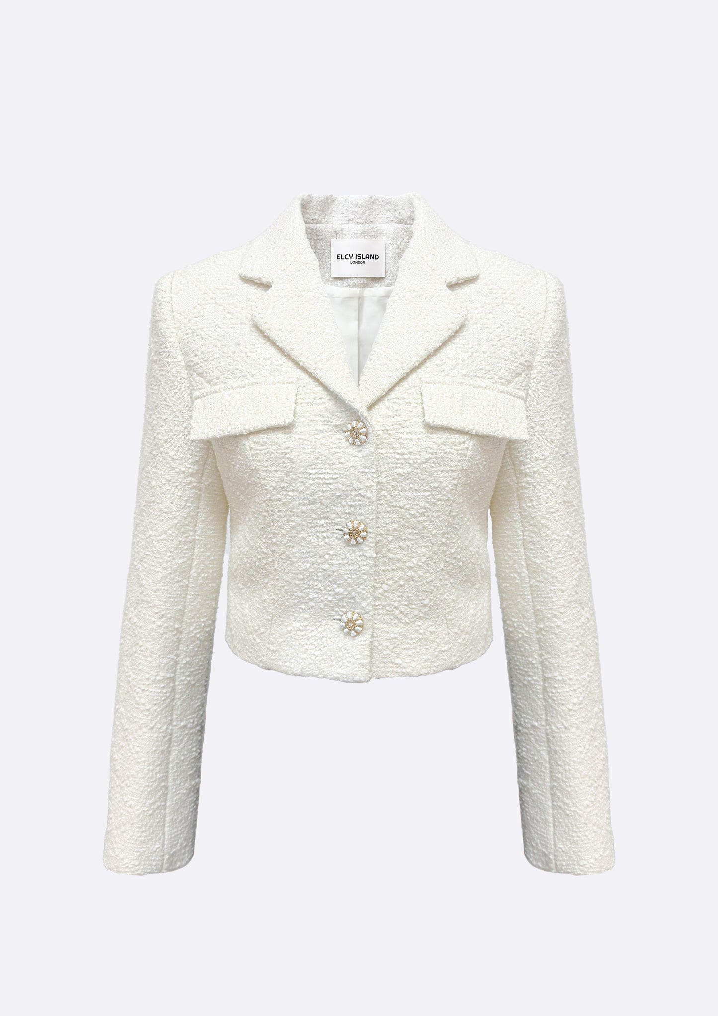 Romantic Cropped Tweed Jacket (IVORY) - ELCY ISLAND