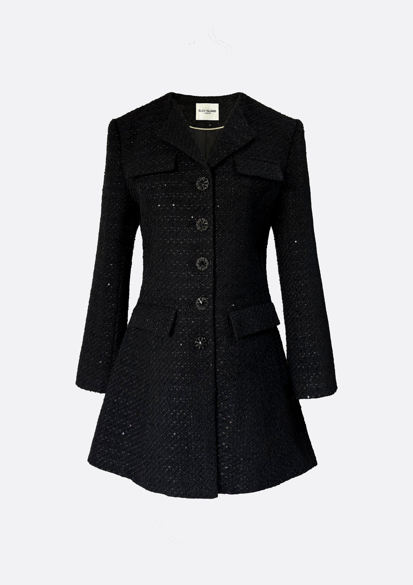Hourglass Tailored Tweed Jacket (BLACK) - ELCY ISLAND