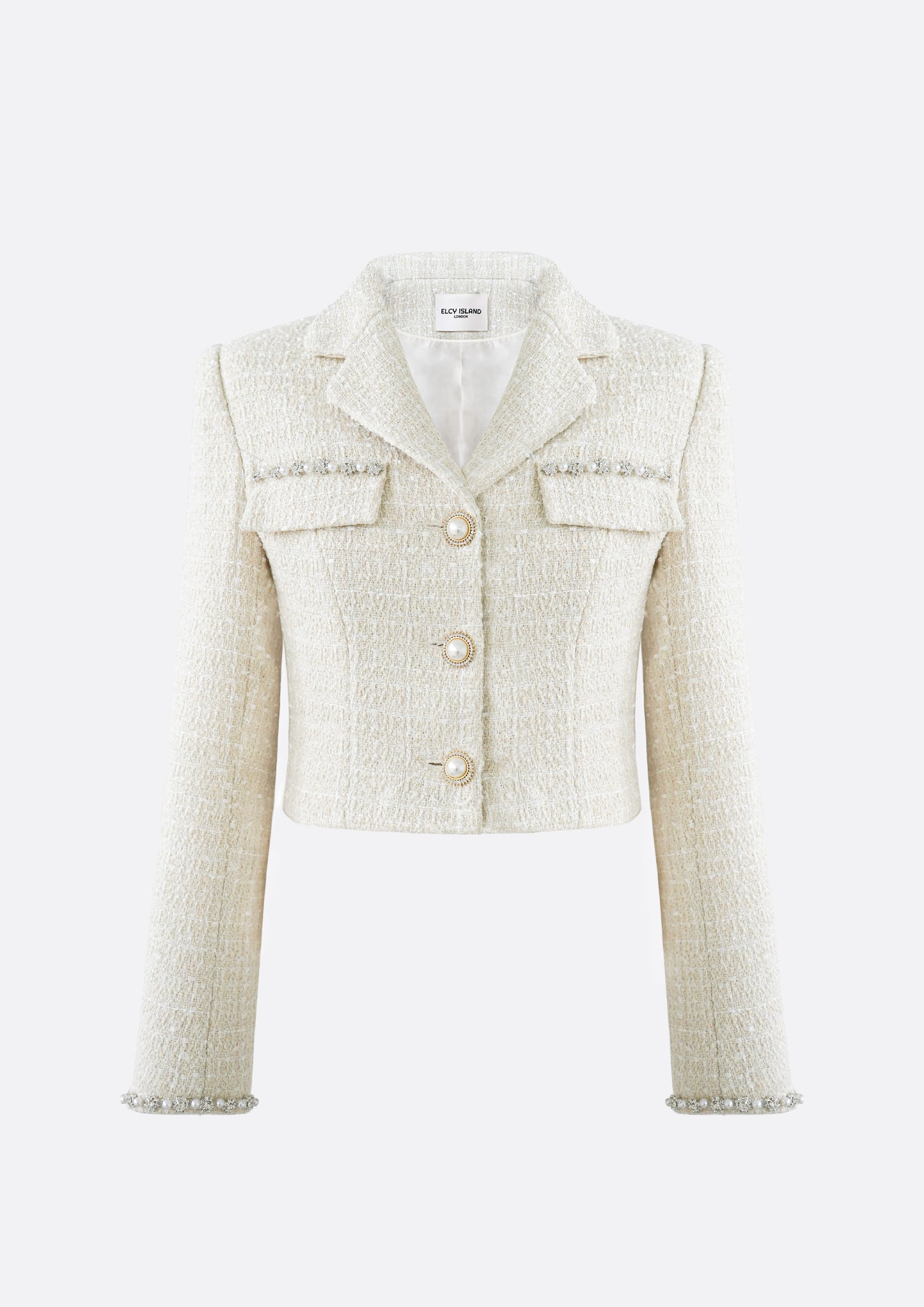 Isabella Pearl Cropped Tweed Jacket (IVORY) - ELCY ISLAND