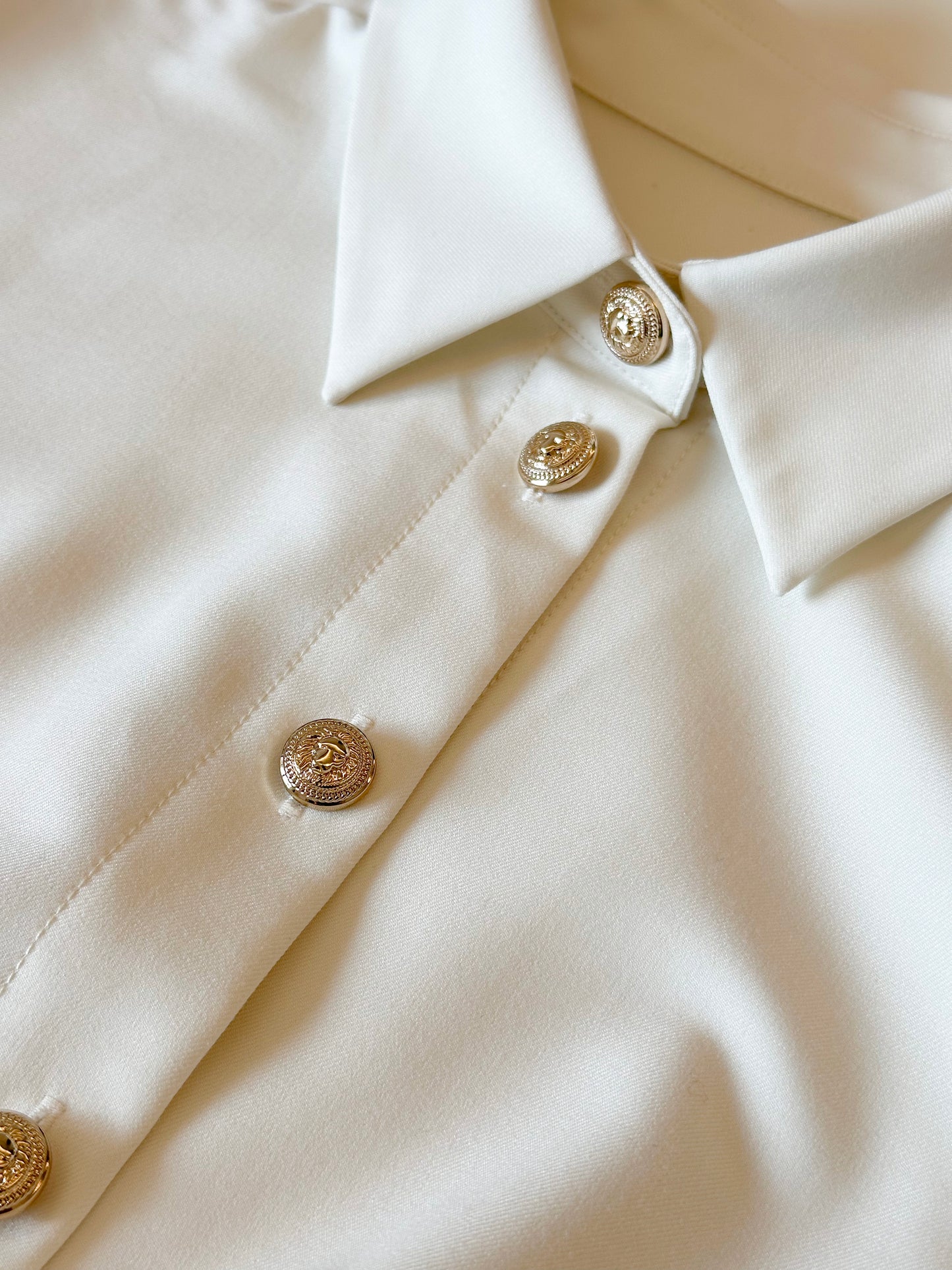 Lily Gold Button Collar Shirt Mini Dress (IVORY) - ELCY ISLAND