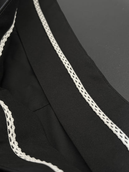 Grace Organza-Trim Wool A-line Skirt (BLACK) - ELCY ISLAND