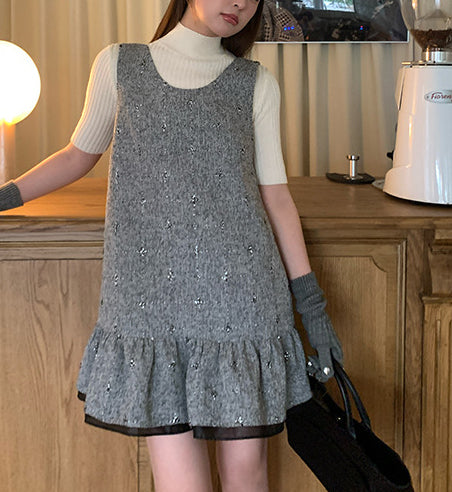 Ruffle Hem Tweed Dress