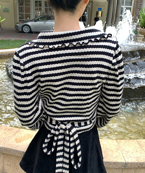 Ribbon Accent Striped Top