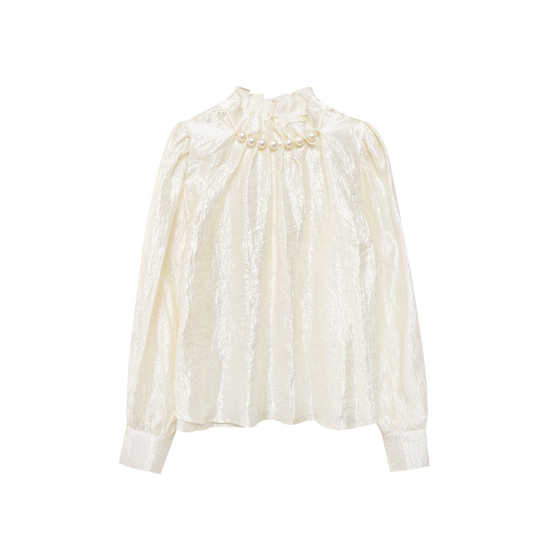 Pearl Detail High-Neck Blouse