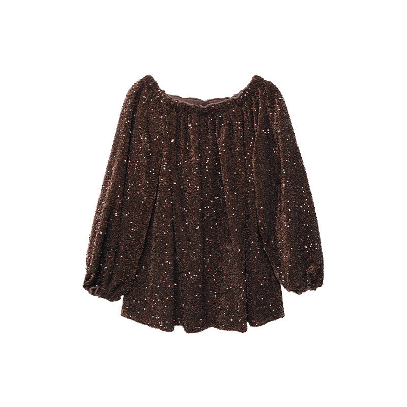 Glitter Sequin Off-Shoulder Blouse