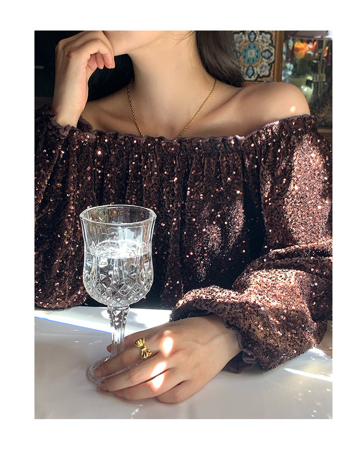 Glitter Sequin Off-Shoulder Blouse