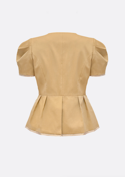 Grace Organza-Trim Wool Jacket (BEIGE) - ELCY ISLAND