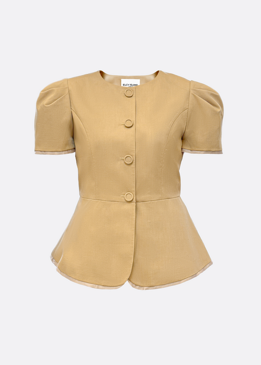 Grace Organza-Trim Wool Jacket (BEIGE) - ELCY ISLAND