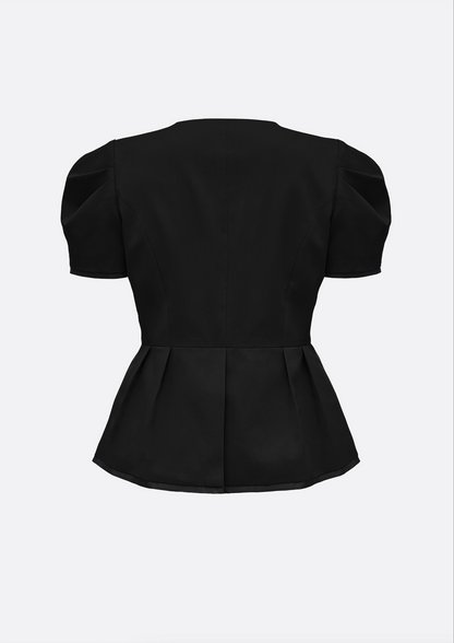 Grace Organza-Trim Wool Jacket (BLACK) - ELCY ISLAND