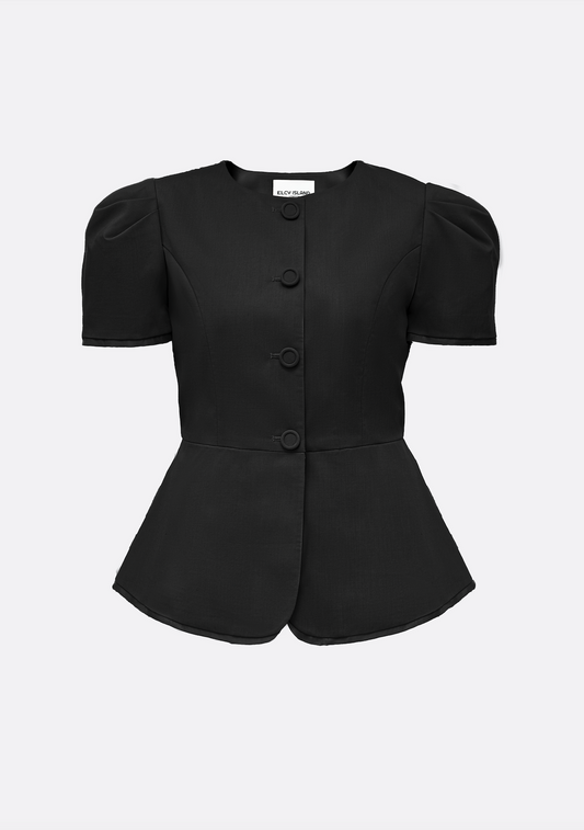 Grace Organza-Trim Wool Jacket (BLACK) - ELCY ISLAND
