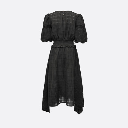 Elara Unbalance Check Dress (BLACK, WHITE)