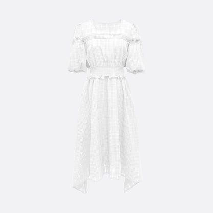 Elara Unbalance Check Dress (BLACK, WHITE)