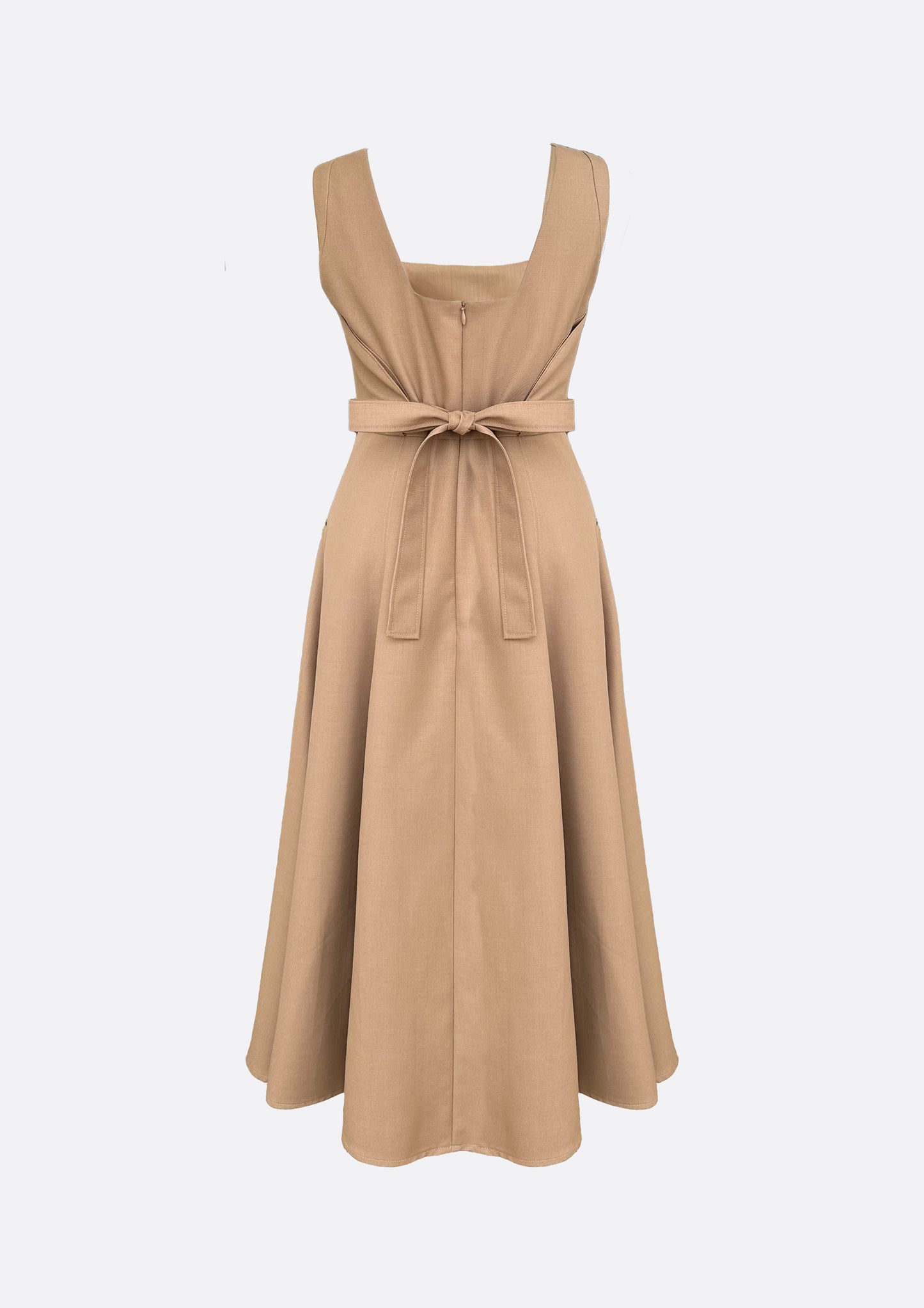 Odette Square Neck Wool Blended A-line Dress (BEIGE)