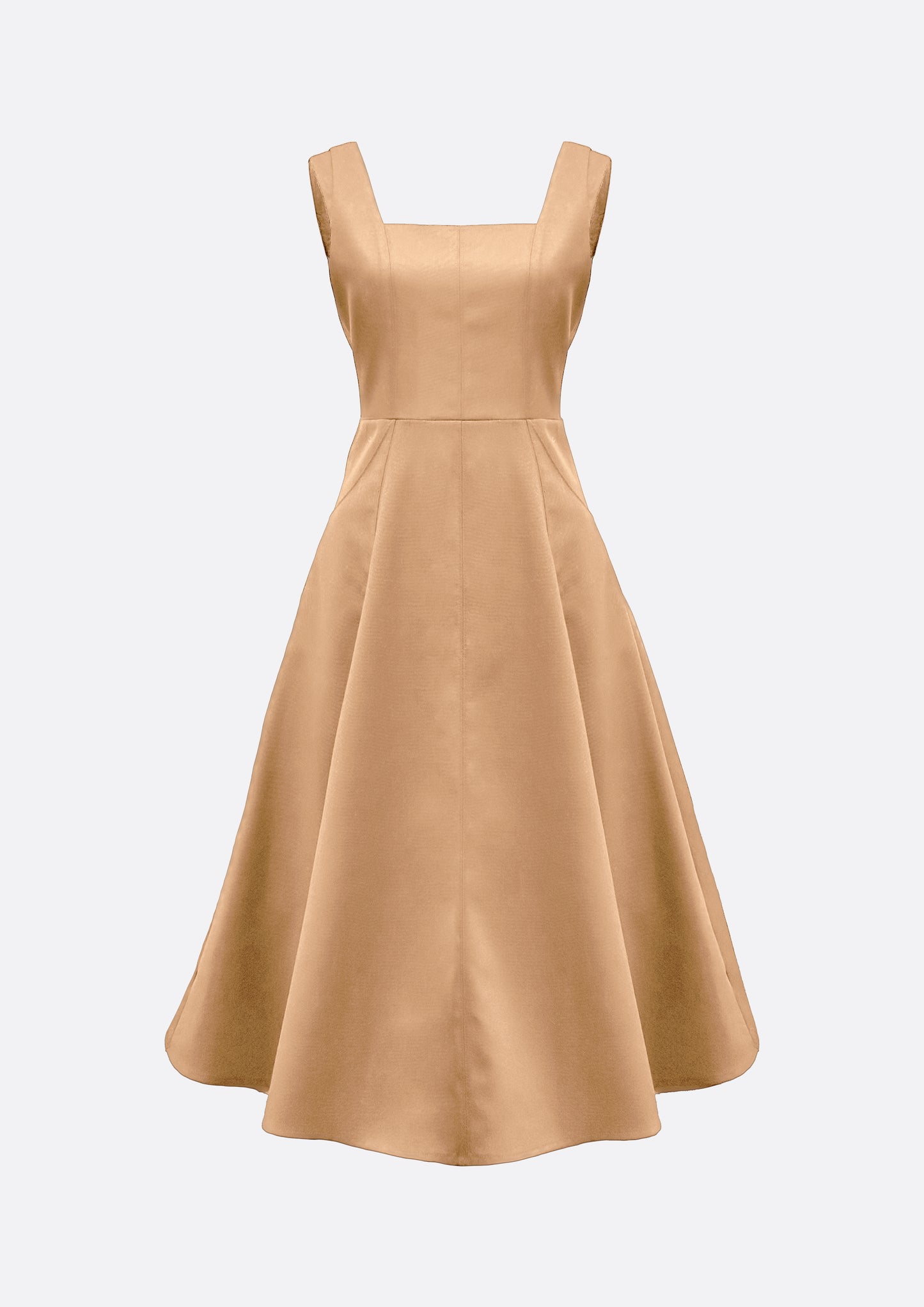 Odette Square Neck Wool Blended A-line Dress (BEIGE)