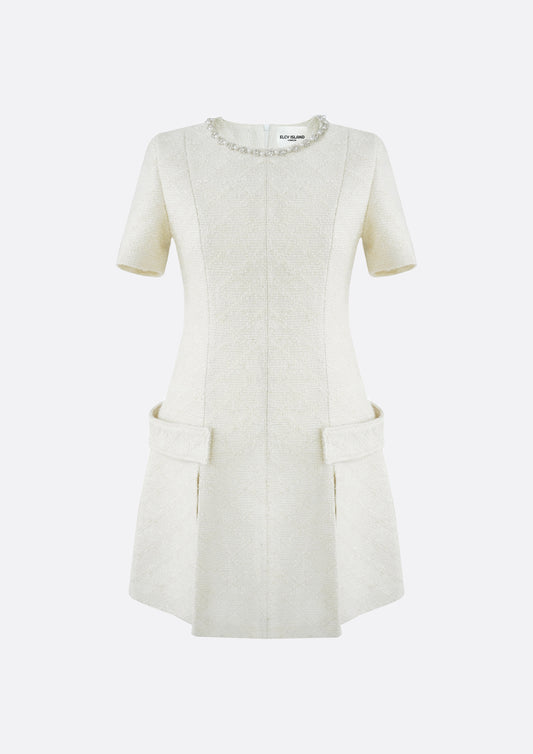 Laila Pearl Round Neck A-line Dress (IVORY)