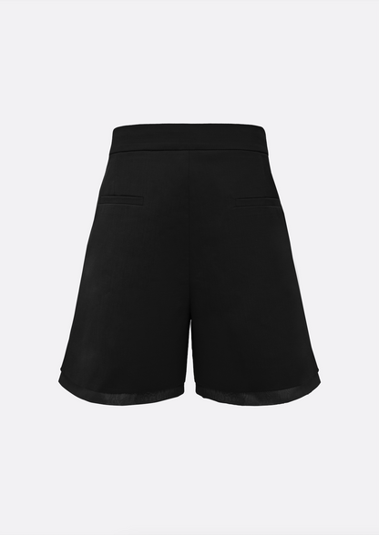 Grace Organza-Trim Wool Shorts (BLACK) - ELCY ISLAND