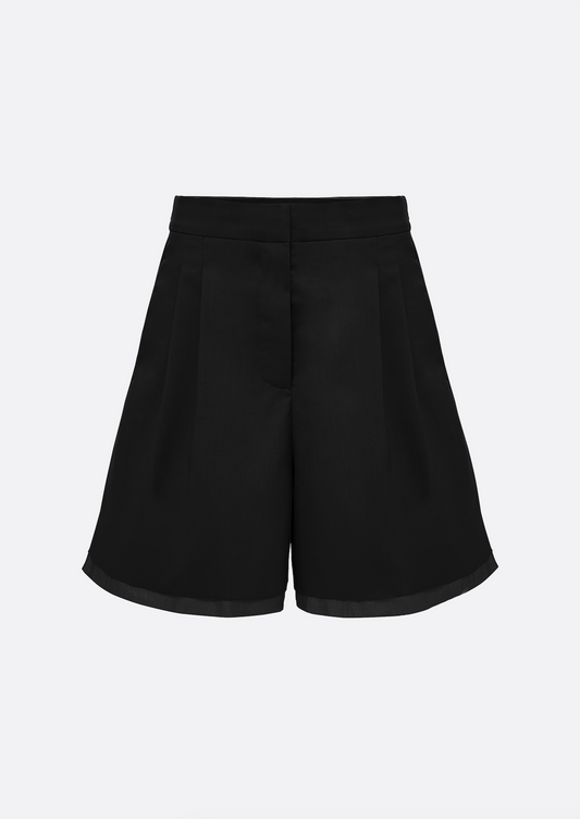 Grace Organza-Trim Wool Shorts (BLACK) - ELCY ISLAND