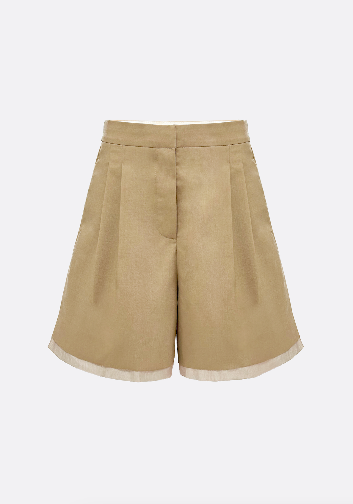 Grace Organza-Trim Wool Shorts (BEIGE) - ELCY ISLAND