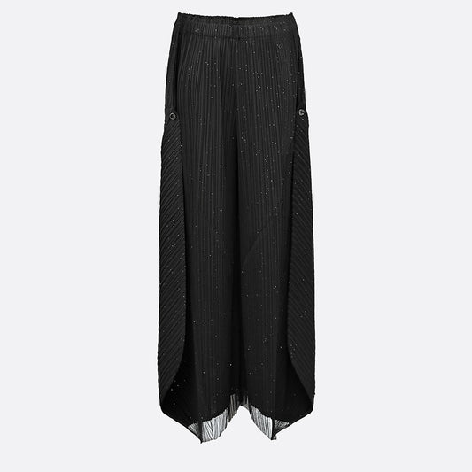 Luminous Wide Pleats Banding Pants (BLACK, KHAKI) - ELCY ISLAND