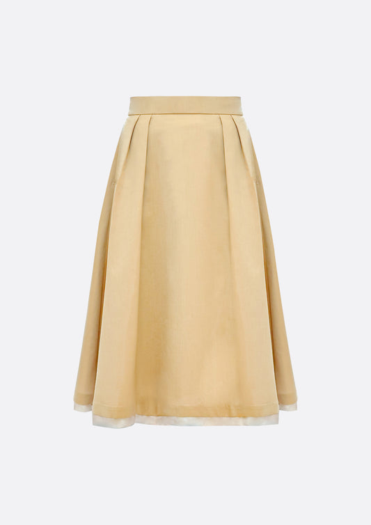 Grace Organza-Trim Wool A-line Skirt (BEIGE) - ELCY ISLAND