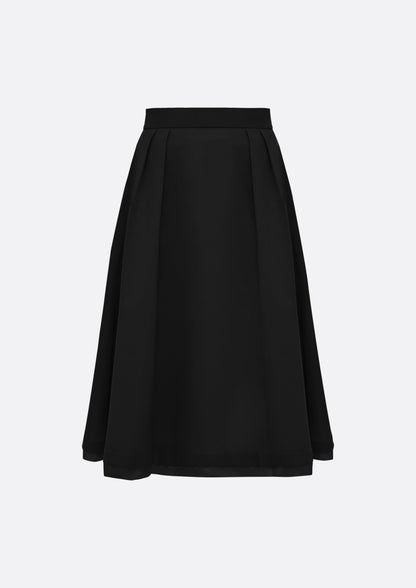 Grace Organza-Trim Wool A-line Skirt (BLACK) - ELCY ISLAND
