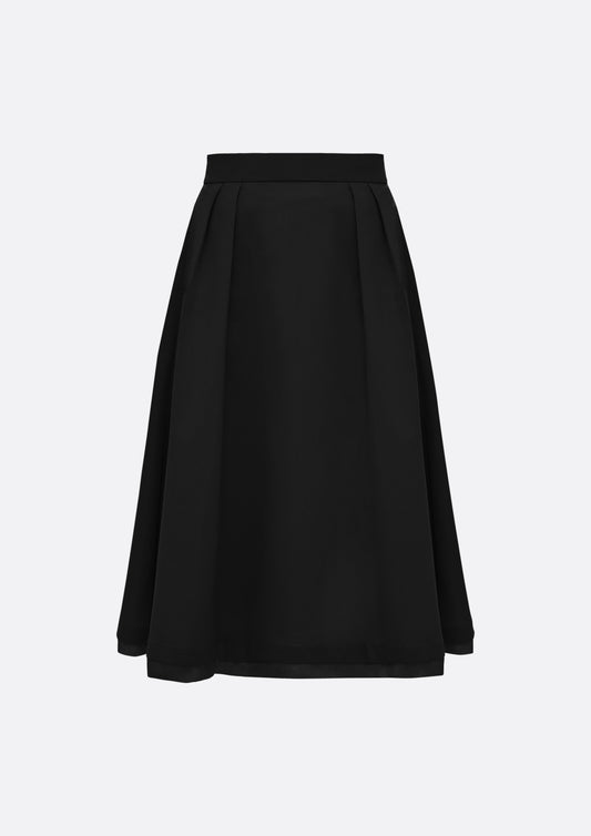 Grace Organza-Trim Wool A-line Skirt (BLACK) - ELCY ISLAND